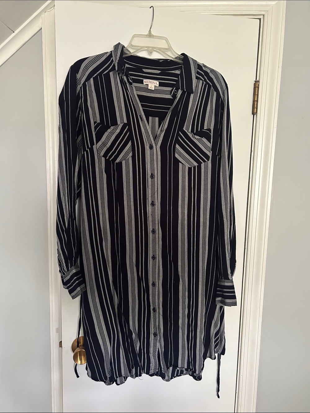 Merona Blue and White Vertical Stripe Button-Down Shirt